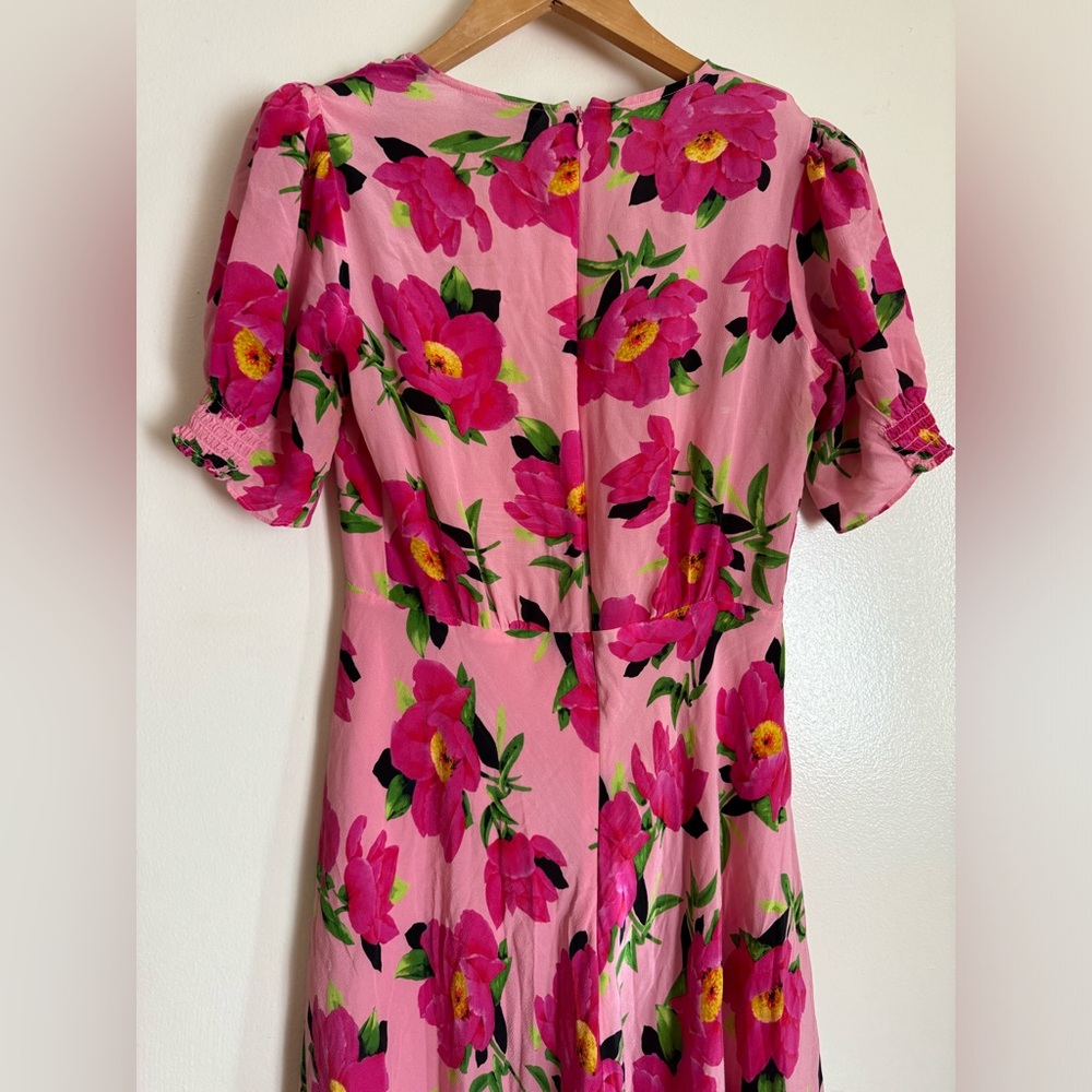 The Kooples Pink Floral Silk Midi Dress S - Picture 7 of 11